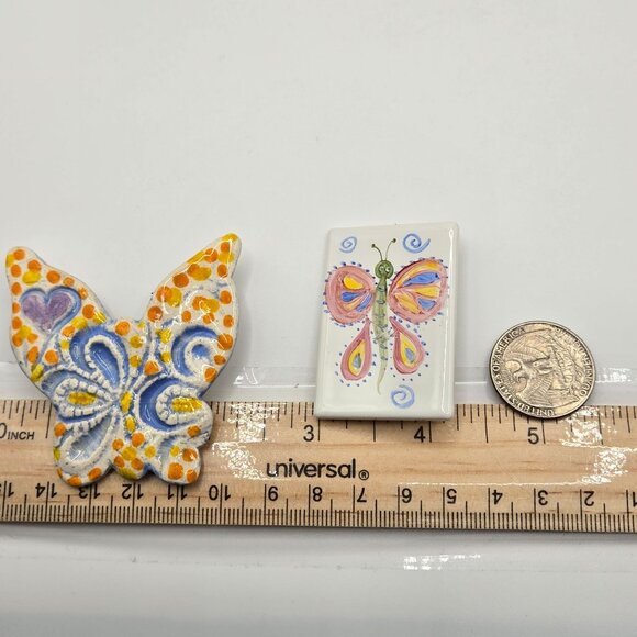 VTG 2PC Brooch Ceramic Painted Boho Cottage-Fairy Core Whimsy Butterfly Summer - Picture 9 of 12